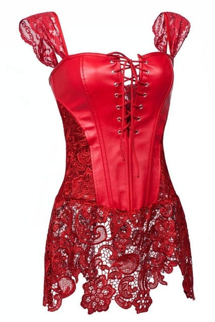 S-6XL Plus Size Leather & Lace Corset