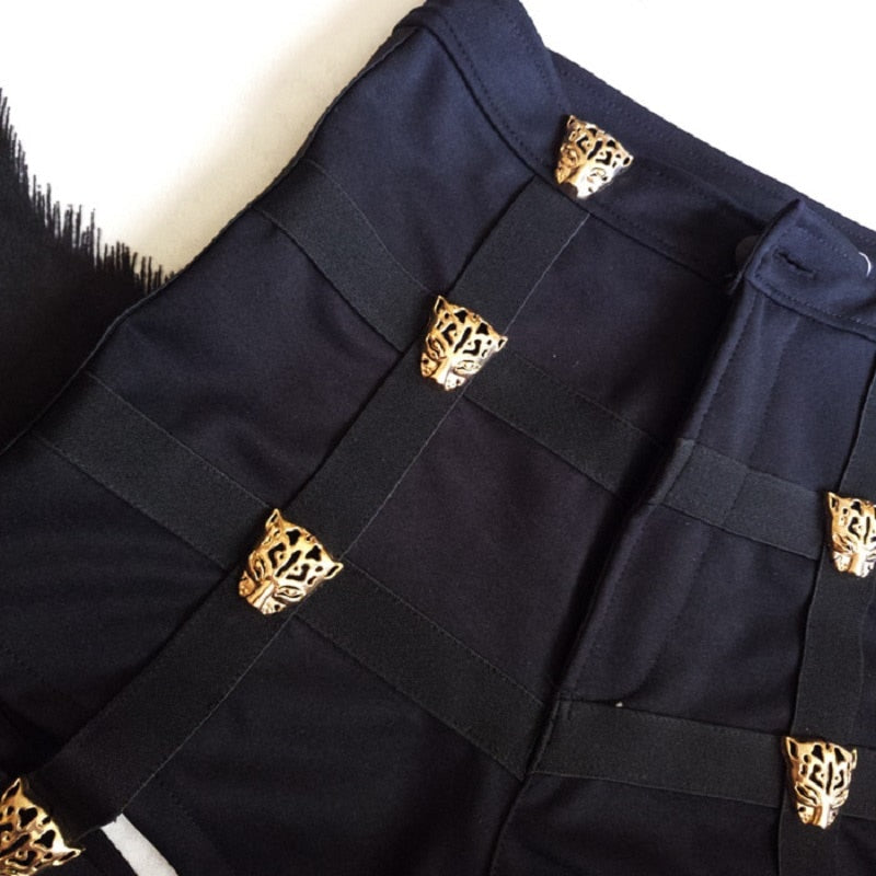 Punk Shorts Metal Leopard Button