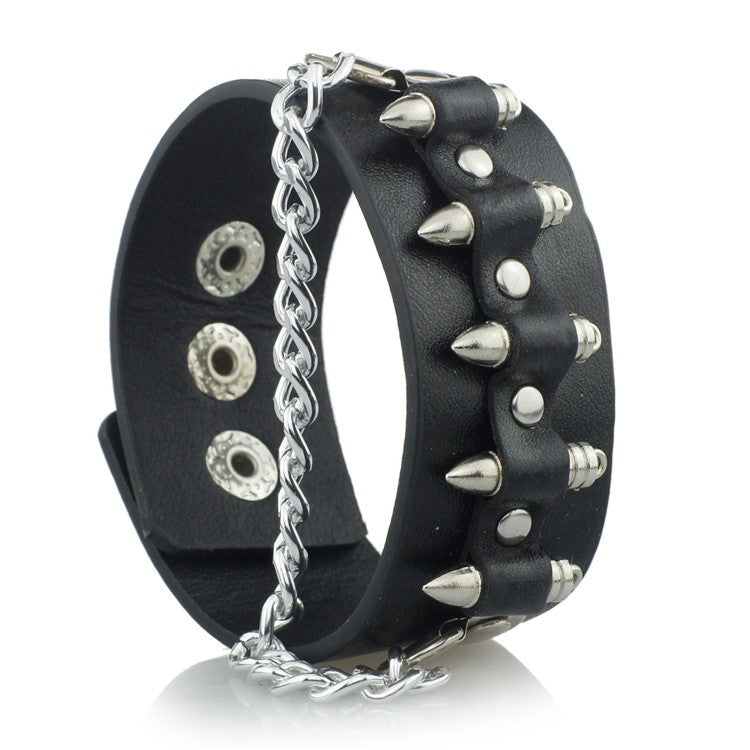 Bullet Shape Chain Link Cuff Leather Bracelet