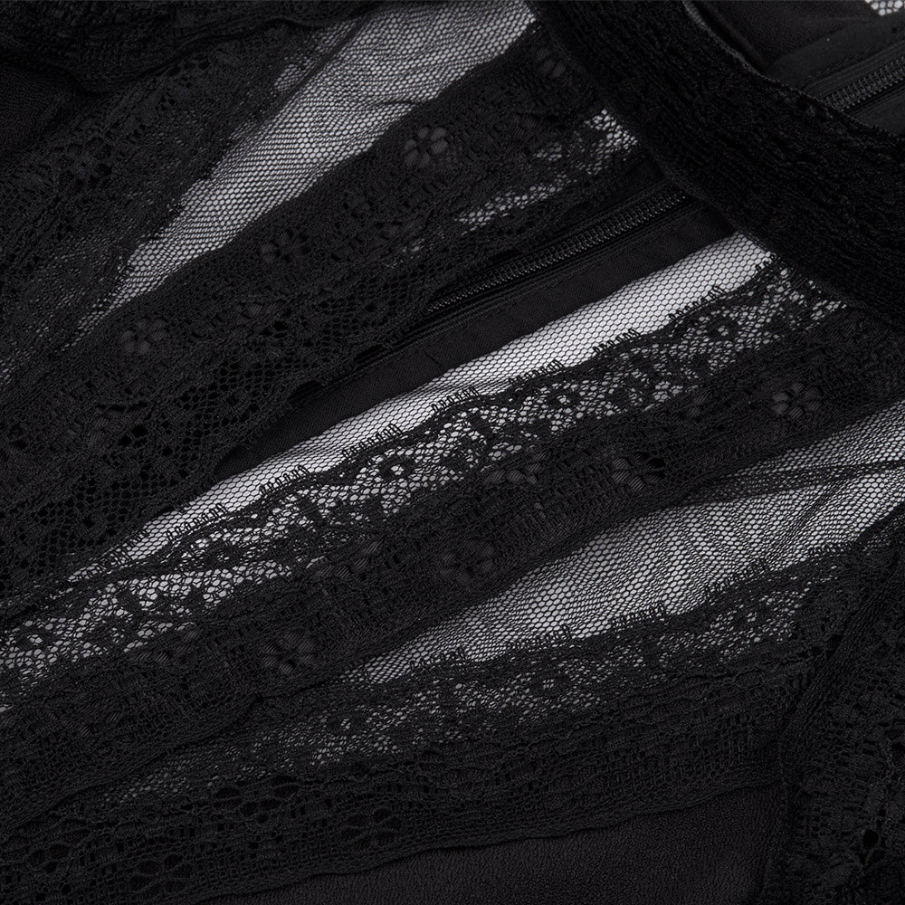 Romantic Gothic Cold Shoulder Lace Mesh Dress