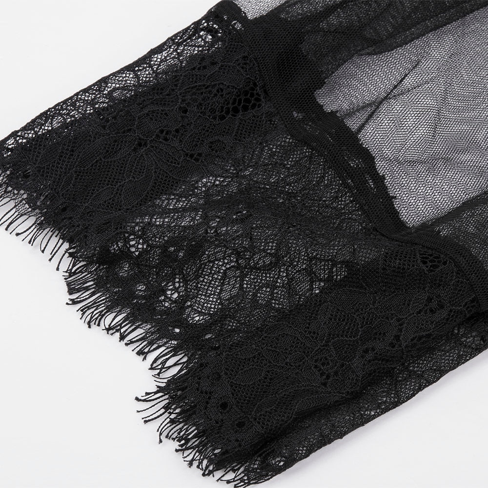 Romantic Gothic Cold Shoulder Lace Mesh Dress