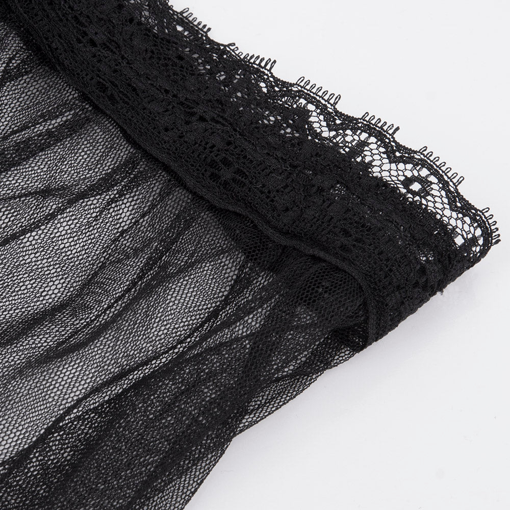 Romantic Gothic Cold Shoulder Lace Mesh Dress