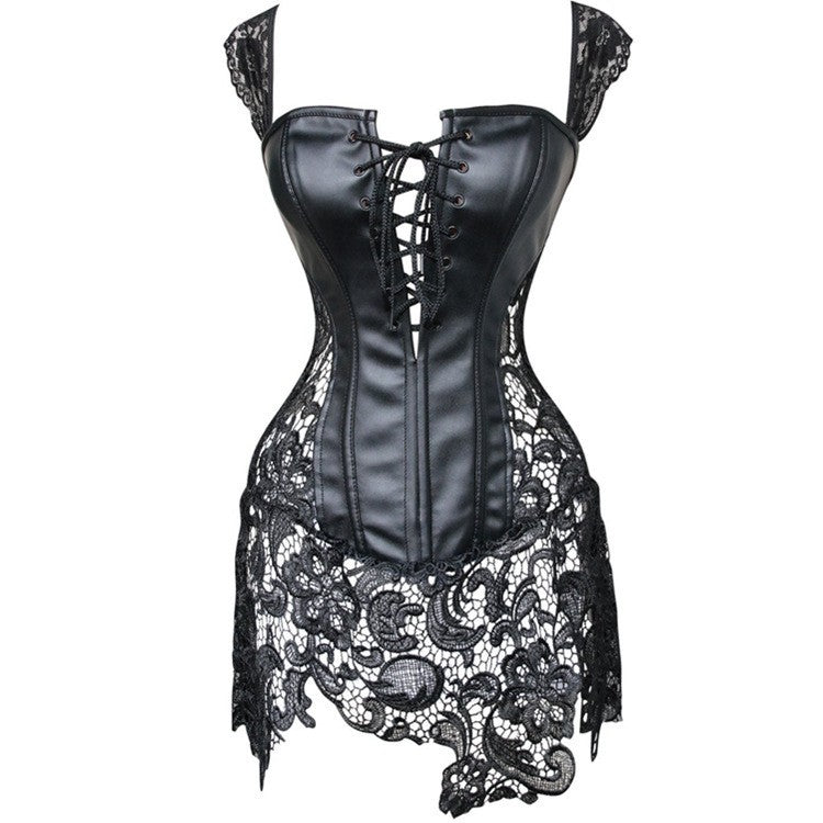 S-6XL Plus Size Leather & Lace Corset