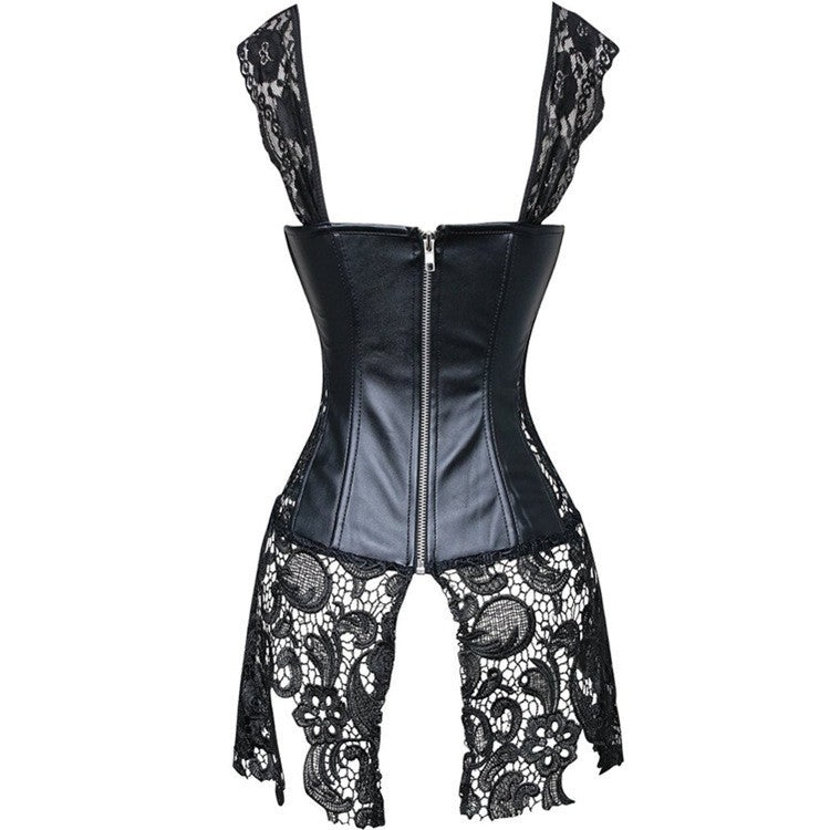 S-6XL Plus Size Leather & Lace Corset