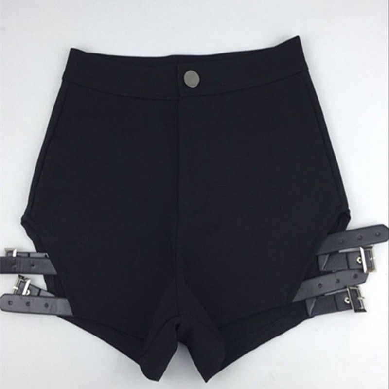 Punk High Waist Hollow Black Short