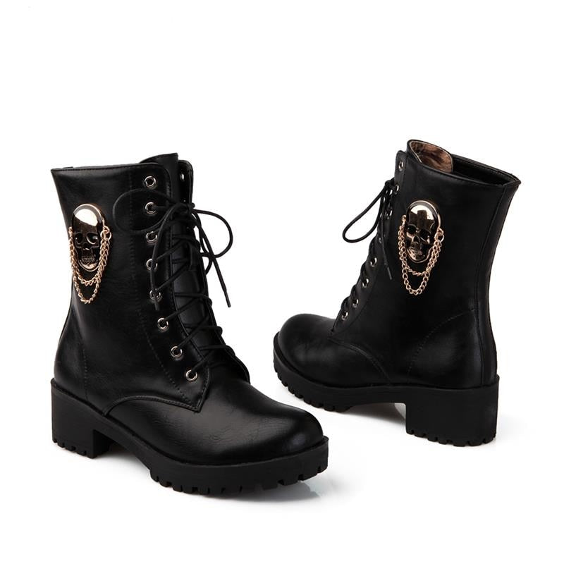 Skull Lace Up Ankle Boots