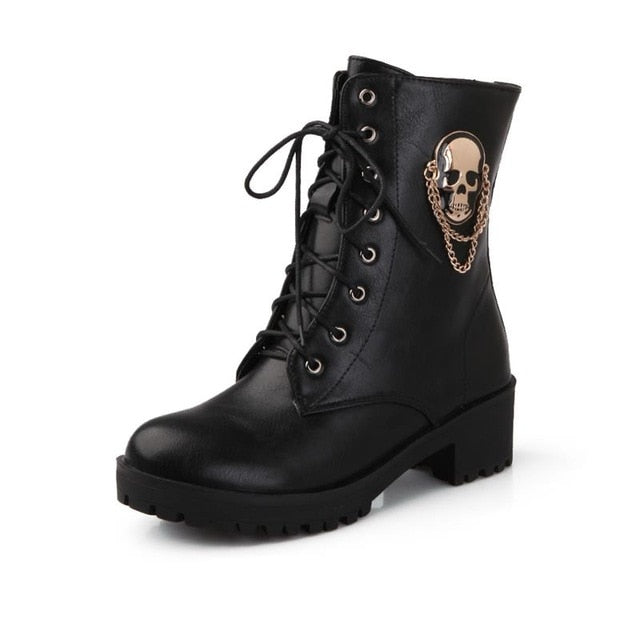 Skull Lace Up Ankle Boots