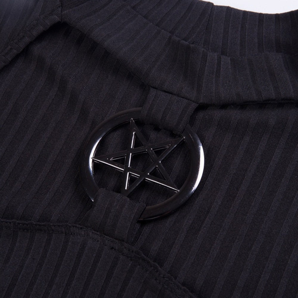 Slim Black Hollow Pentagram Tops