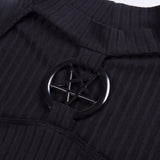 Slim Black Hollow Pentagram Tops