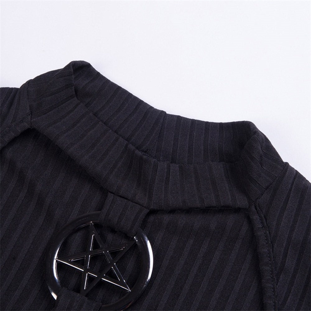 Slim Black Hollow Pentagram Tops