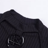 Slim Black Hollow Pentagram Tops