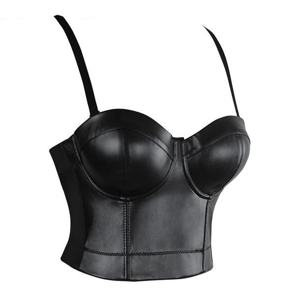 Gothic Sexy Black Faux Leather Corset Top