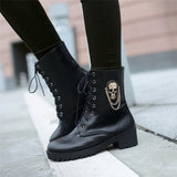 Skull Lace Up Ankle Boots