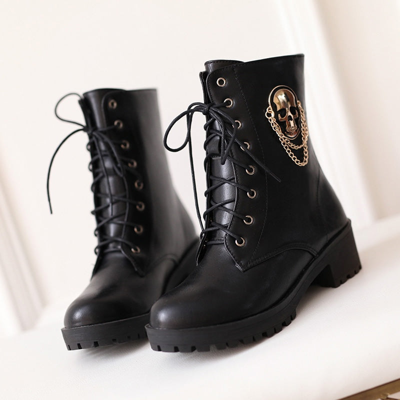 Skull Lace Up Ankle Boots