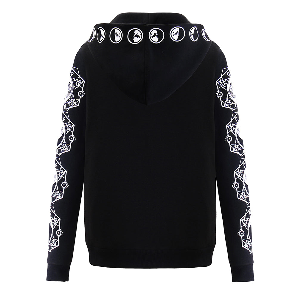 Dark Moon Print Hoodie Zipper