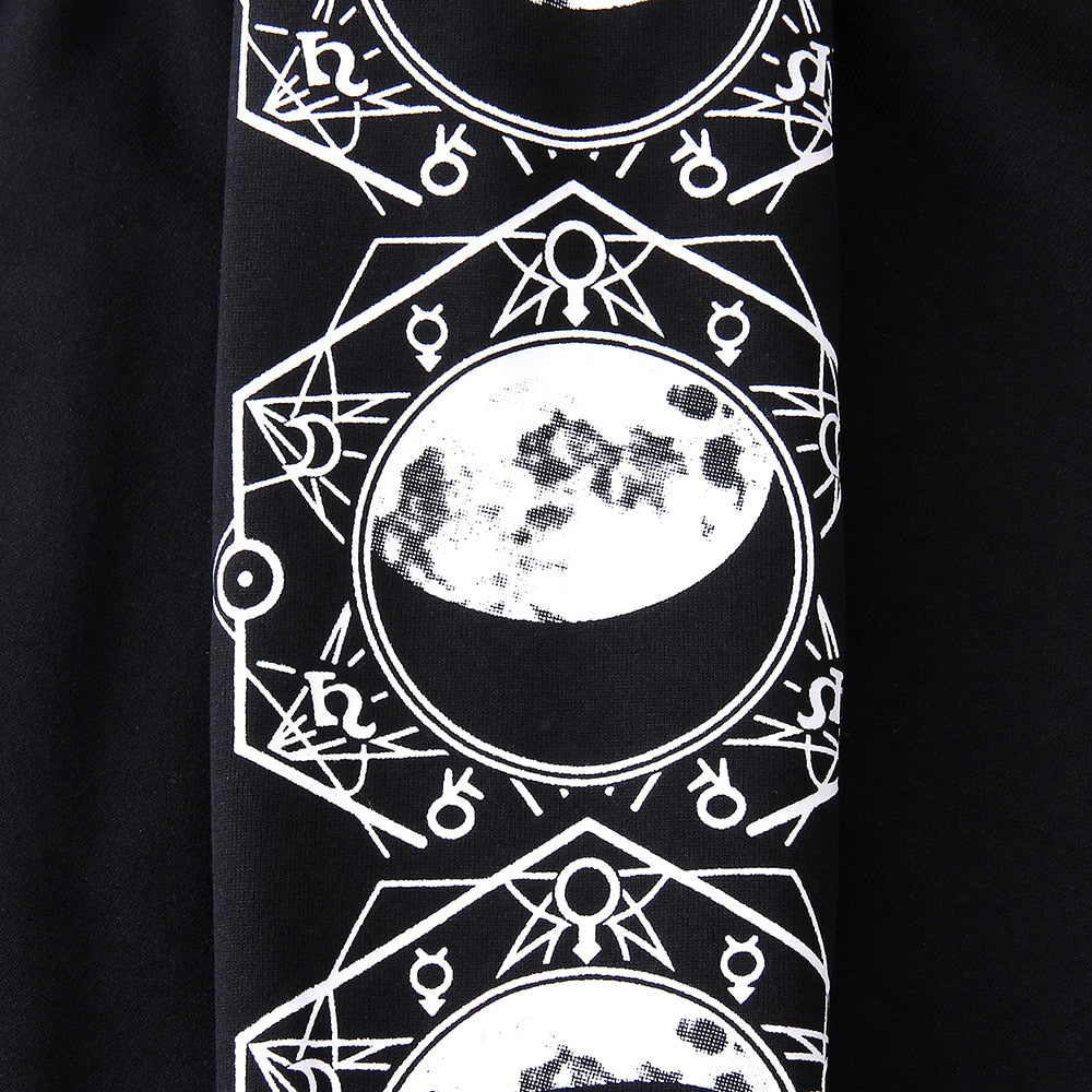 Dark Moon Print Hoodie Zipper