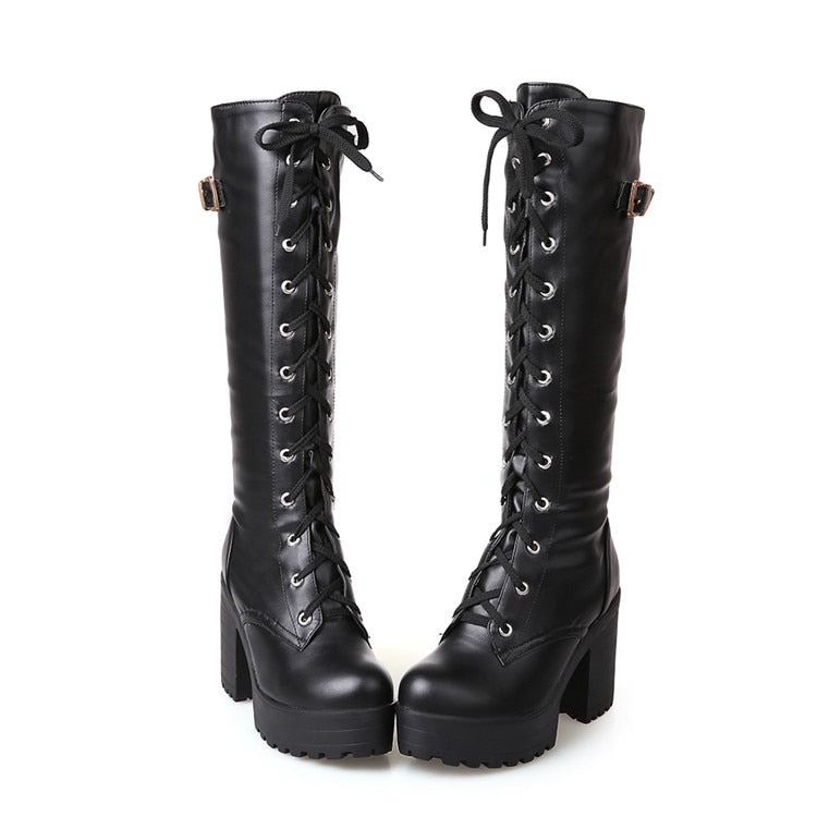 Square Chunky Block High Heels Riding Boots