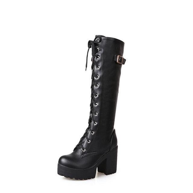 Square Chunky Block High Heels Riding Boots