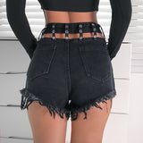 Punk Streetwear Sexy Elelet Hollow Back Denim Shorts
