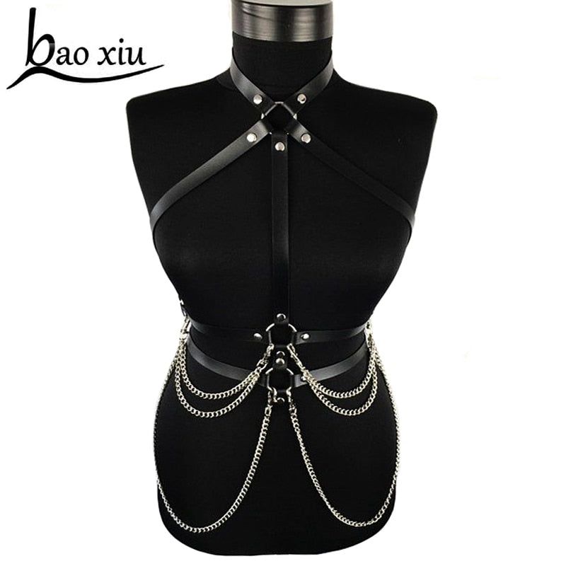Women suspenders chest leather belt