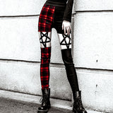 Sexy Red Plaid Pentagram Leggings