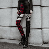 Sexy Red Plaid Pentagram Leggings