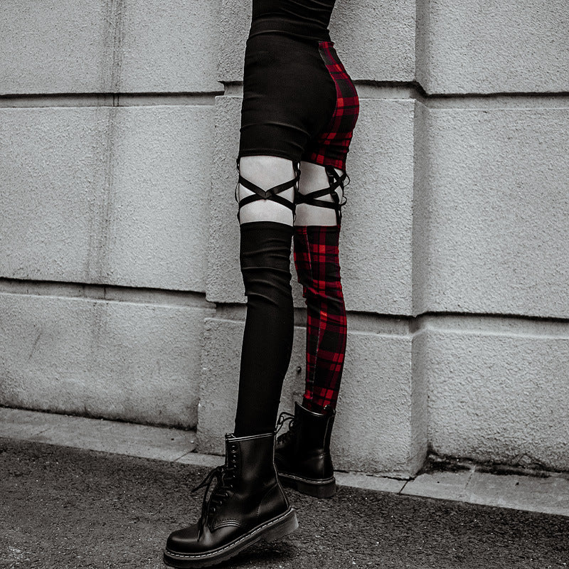 Sexy Red Plaid Pentagram Leggings