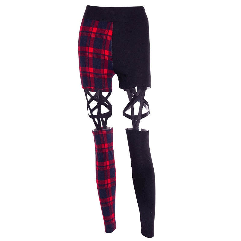 Sexy Red Plaid Pentagram Leggings
