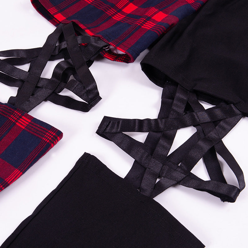 Sexy Red Plaid Pentagram Leggings