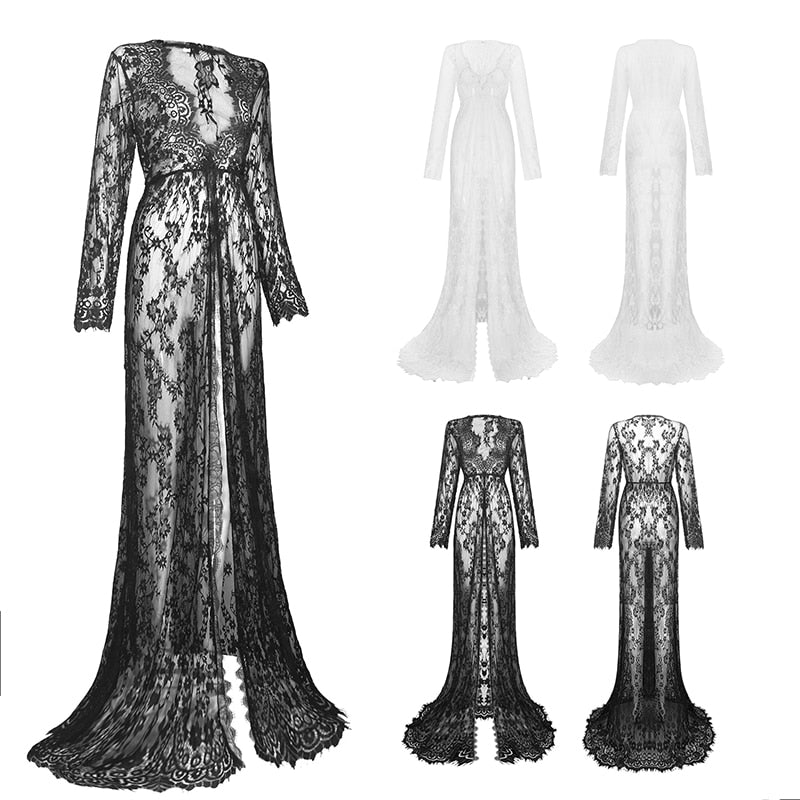 Long Lace See-through Dress (plus size available)