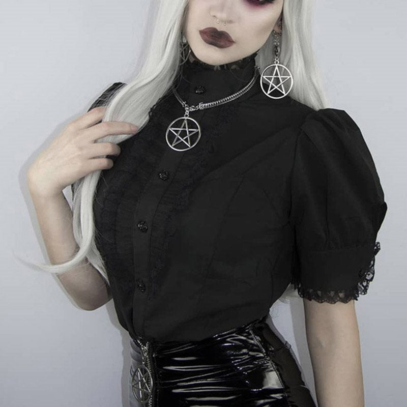 Gothic Lace Vintage Black Blouses