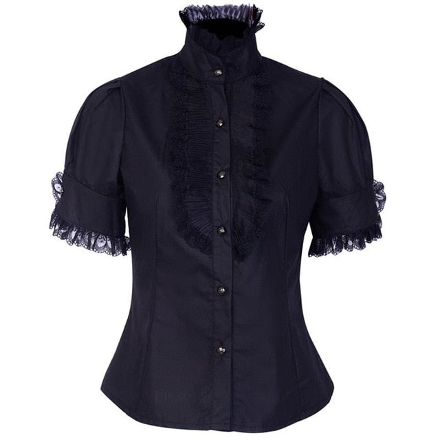 Gothic Lace Vintage Black Blouses