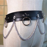 Leather Belt Metal Chain Ring Waist Strap