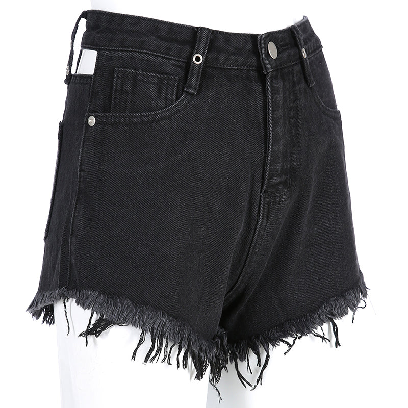 Punk Streetwear Sexy Elelet Hollow Back Denim Shorts