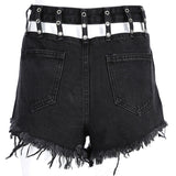 Punk Streetwear Sexy Elelet Hollow Back Denim Shorts