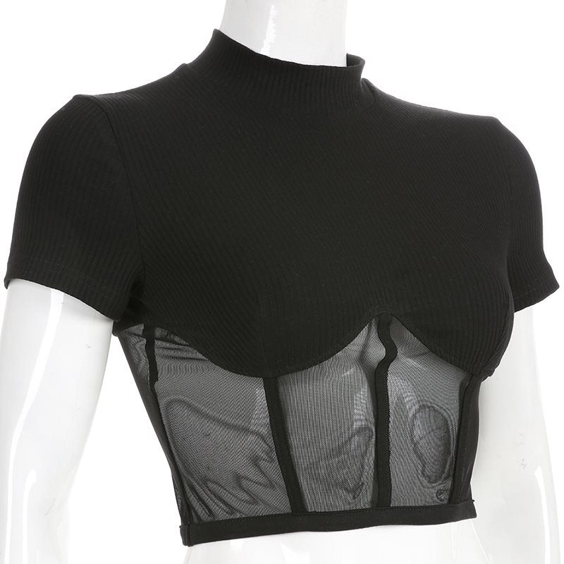 Gothic Black Mesh Tops