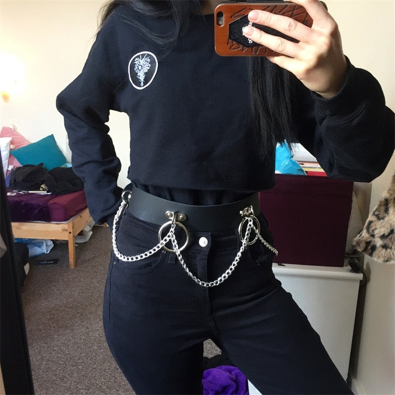 Gothic Black PU Belts Chain