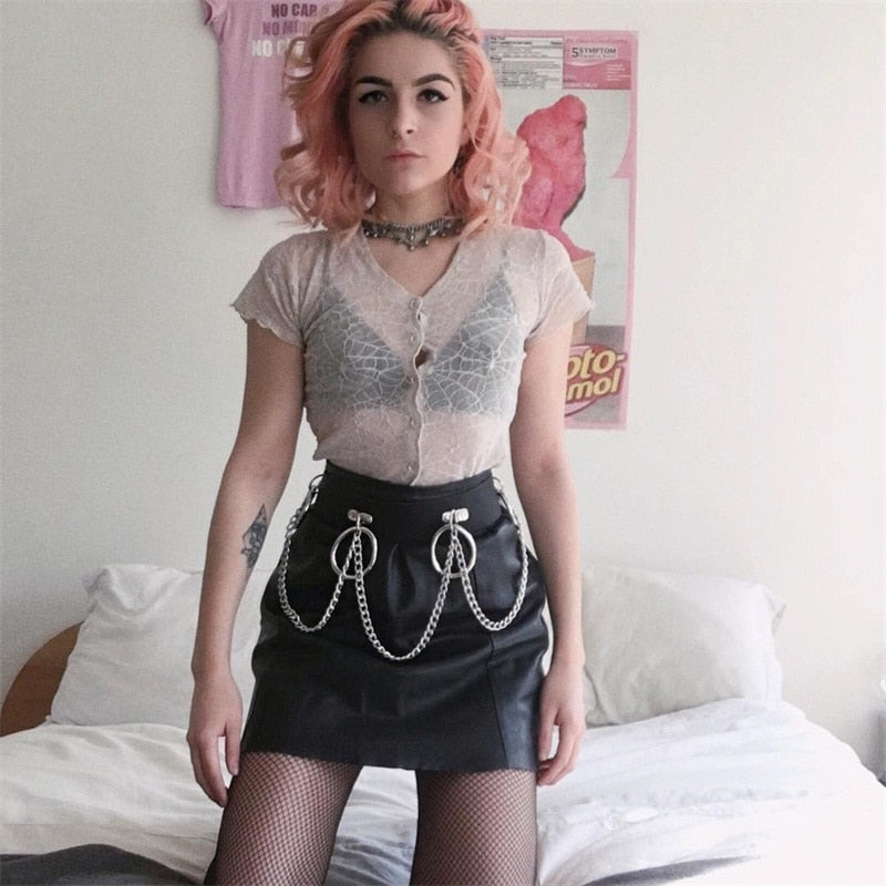Gothic Black PU Belts Chain