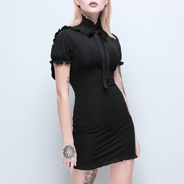 Gothic Ruffle Bandage Black Dress