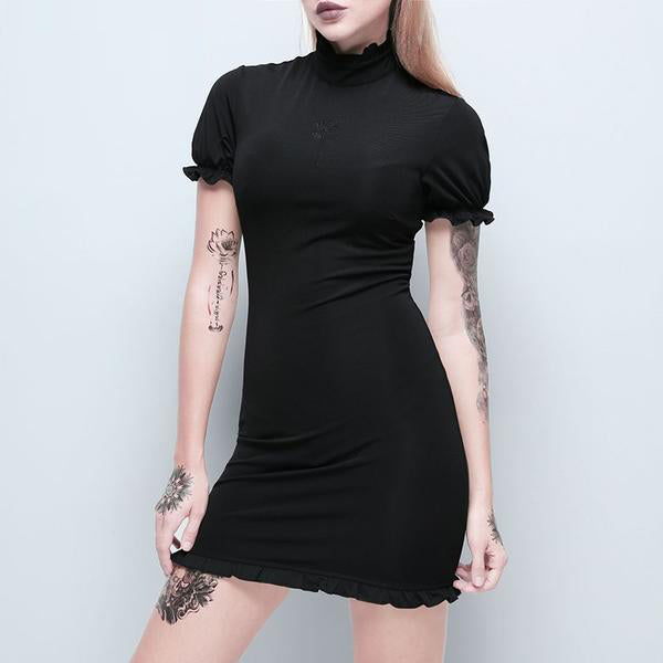 Gothic Ruffle Bandage Black Dress