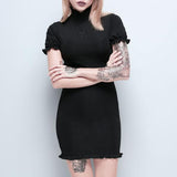 Gothic Ruffle Bandage Black Dress