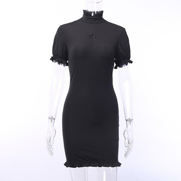Gothic Ruffle Bandage Black Dress