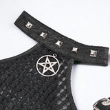 Pentagram Mesh Off-Shoulder Halterneck Long Sleeve T-shirt