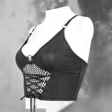 Punk Knitted Mesh Spliced Lace Up Suspenders Crop Top