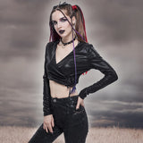 Gothic Punk Crop Top Hooded Long Sleeve