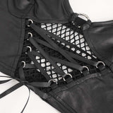 Punk Knitted Mesh Spliced Lace Up Suspenders Crop Top