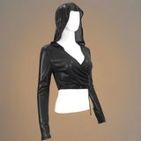 Gothic Punk Crop Top Hooded Long Sleeve