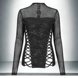 Diamond Mesh Stitching Long Sleeve T-shirt