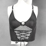 Punk Knitted Mesh Spliced Lace Up Suspenders Crop Top