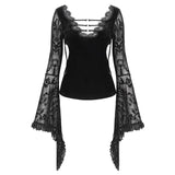 Gothic V-neck Waisted Flare Long Sleve